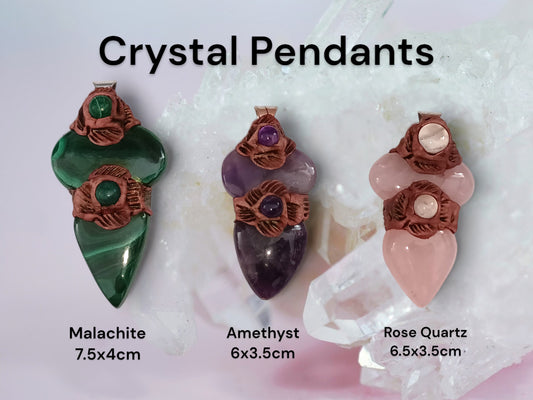 Large Crystal Gemstone Pendants Malachite Amethyst Rose Quartz