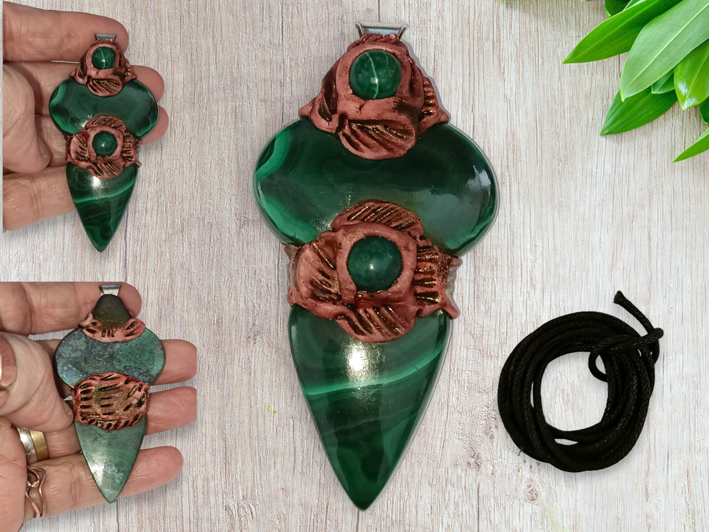 Large Crystal Gemstone Pendants Malachite Amethyst Rose Quartz