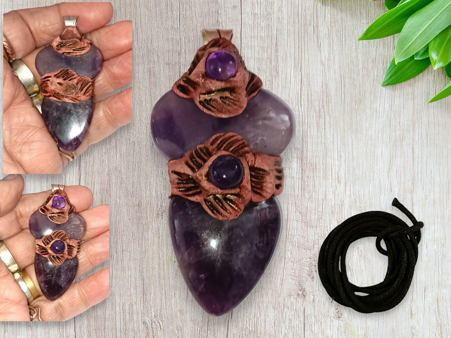 Large Crystal Gemstone Pendants Malachite Amethyst Rose Quartz