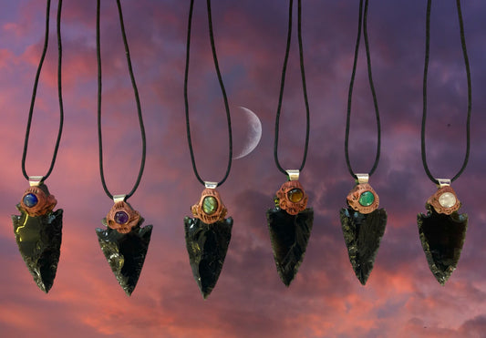 Black Obsidian Arrow Head Handmade Pendants with Gemstone