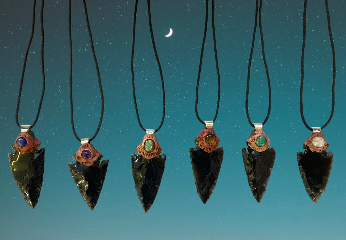 Black Obsidian Arrow Head Handmade Pendants with Gemstone