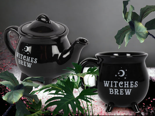 Witches Brew Teapot and Cauldron Mug Set Black 550ml Black Magic Range Witchcore