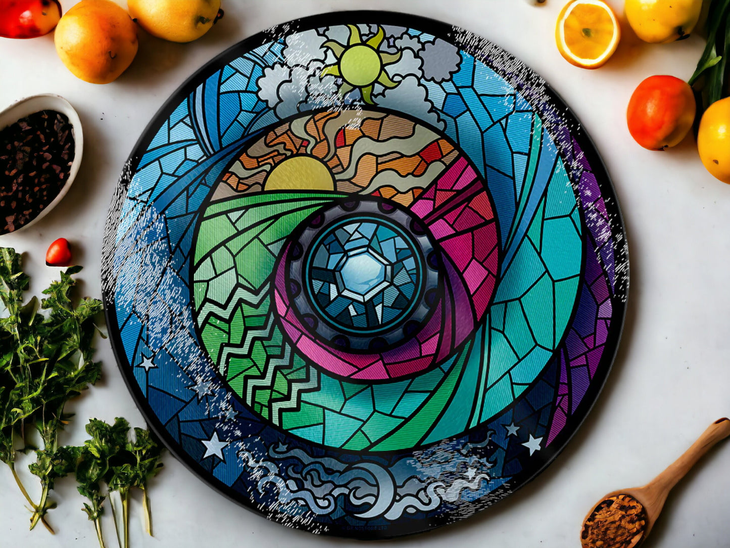 Circular Stained Glass Spectroscope Design Chopping Board - Stunning Culinary Gift