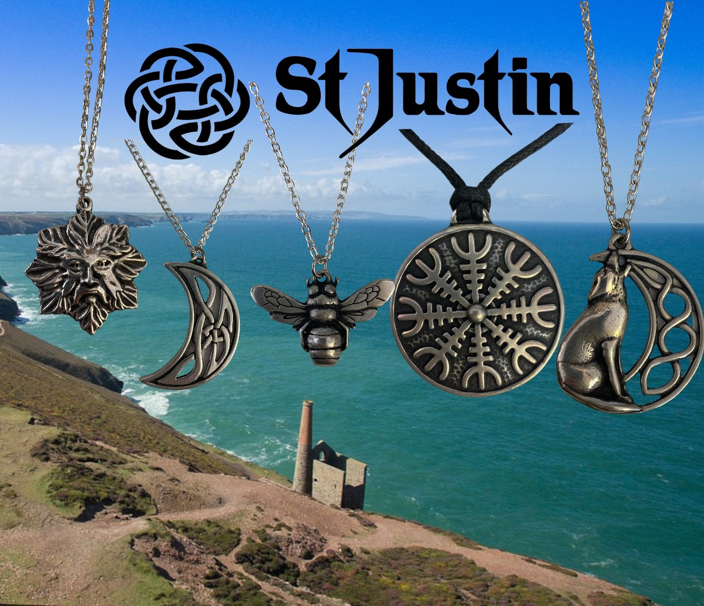 St Justin Pewter Celtic Cornish Pendants/ Necklaces