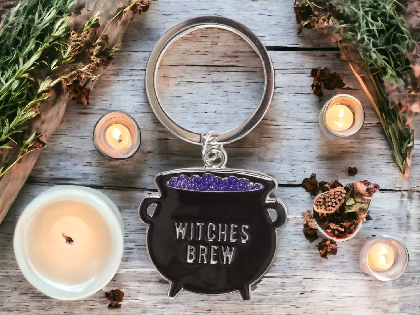 Witches Brew mini cauldron enamel witchy keyring