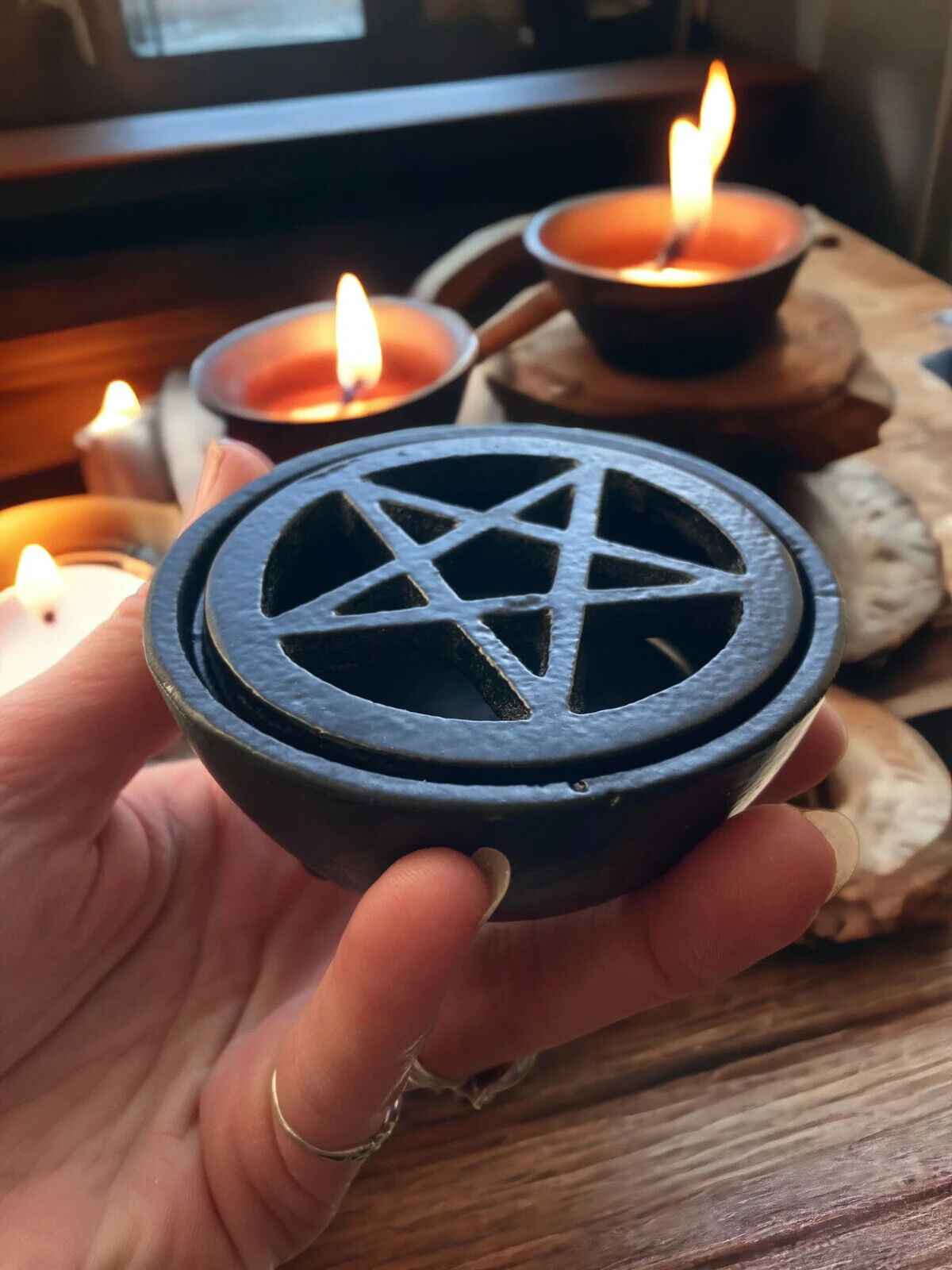 Small Cast Iron Pentagram Burner for Natural Incense, Wax Melts, Stove