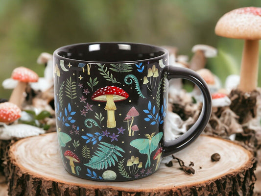 Dark Forest Boxed Ceramic Mug - Magical/Mystical/Fairycore/Moth/Mushrooms