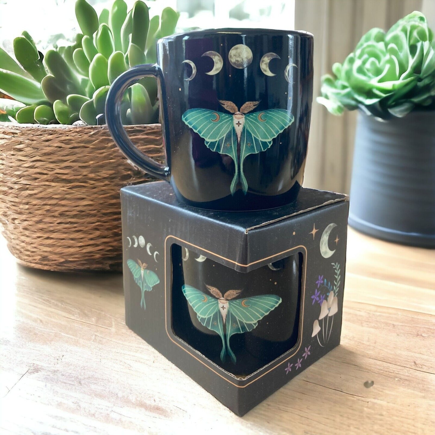 Luna Moth Mystical Mug with moon phases - Magical/Mystical/Boho/Fairycore