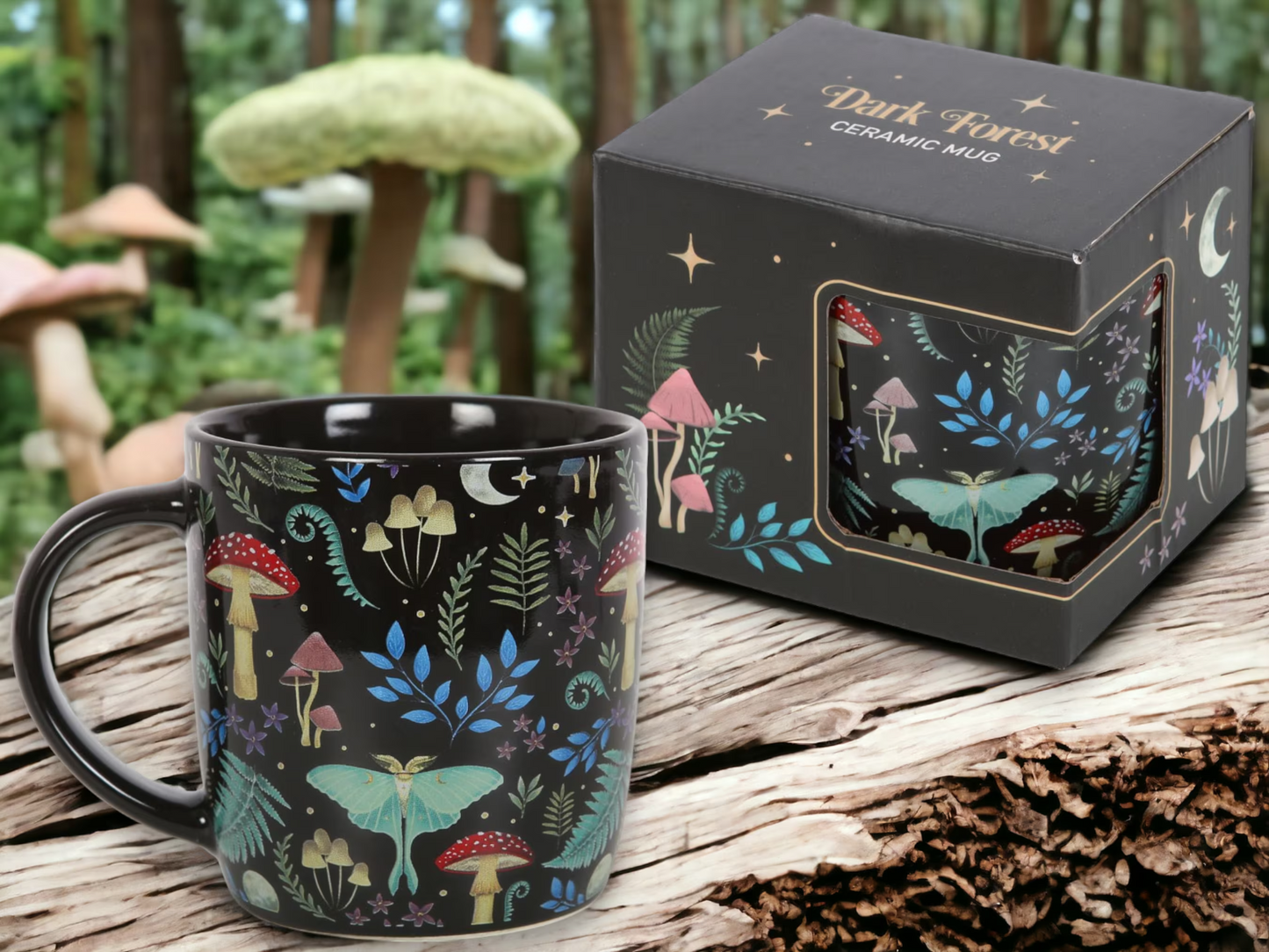 Dark Forest Boxed Ceramic Mug - Magical/Mystical/Fairycore/Moth/Mushrooms