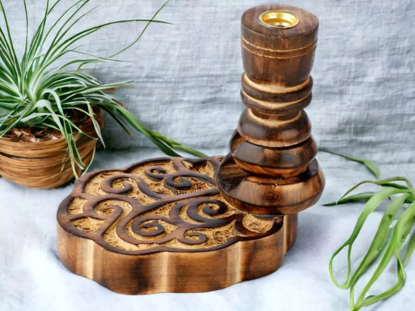 Mango Wood Ethnic Backflow Incense Burner - Tree of life carved design