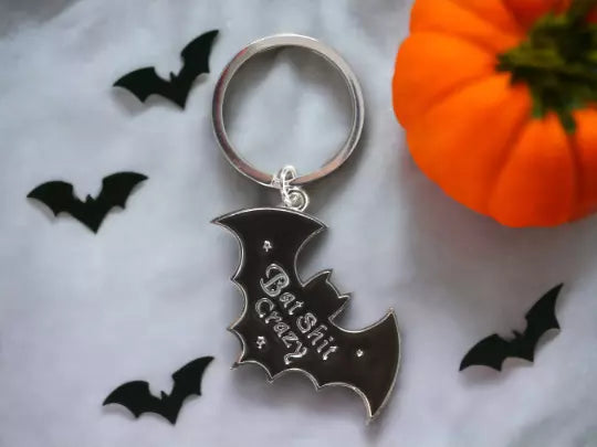 Enamelled Metal Bat Shit Crazy Keyring Funny Goth Witchy Gift