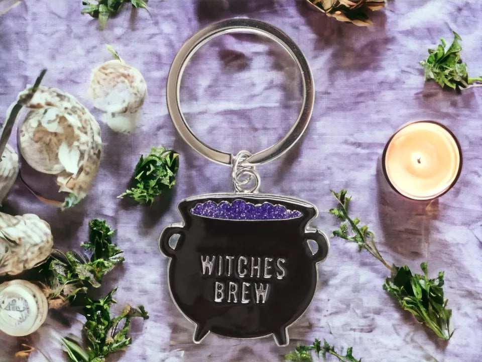 Witches Brew mini cauldron enamel witchy keyring