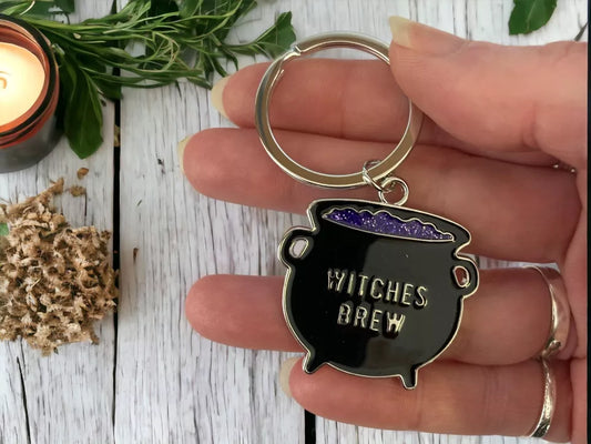 Witches Brew mini cauldron enamel witchy keyring