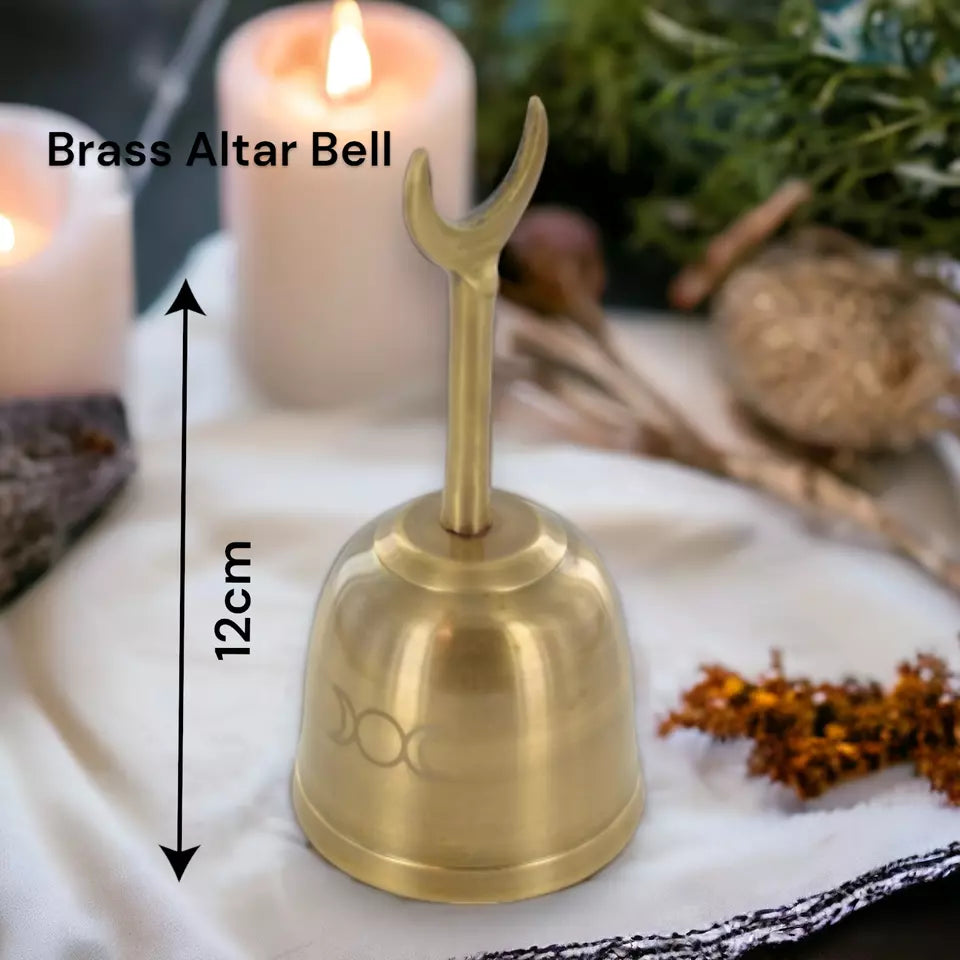 12cm Brass Triple Moon Crescent Altar Bell Witchcraft Pagan Ritual Ceremony