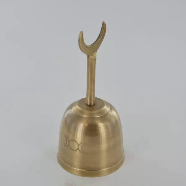 12cm Brass Triple Moon Crescent Altar Bell Witchcraft Pagan Ritual Ceremony