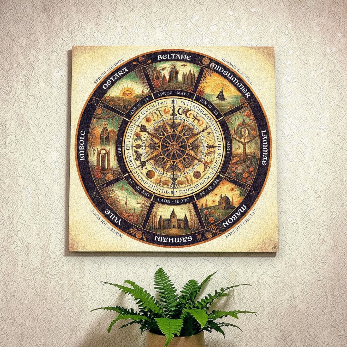Pagan Wheel Of The Year Calendar Ceramic Art Panel Wall Tile Ostara Beltane Yule