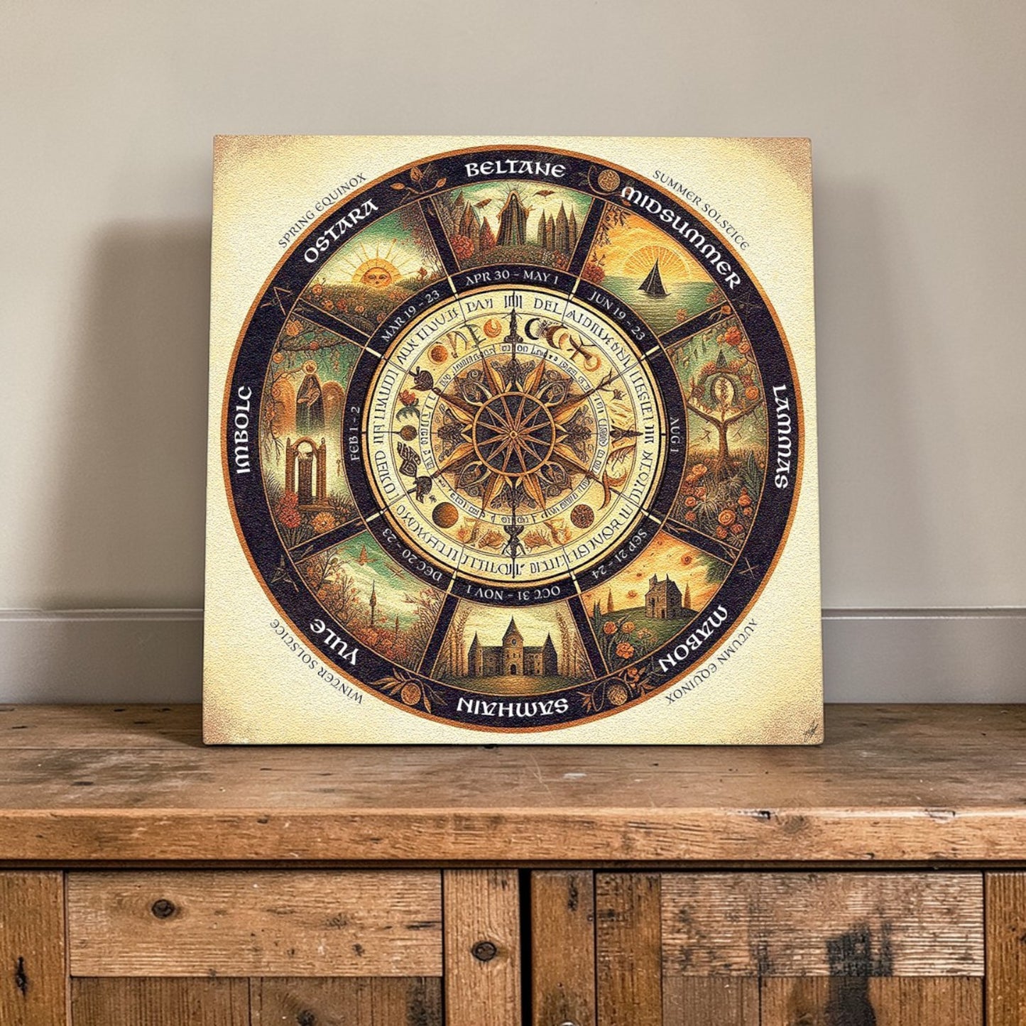 Pagan Wheel Of The Year Calendar Ceramic Art Panel Wall Tile Ostara Beltane Yule