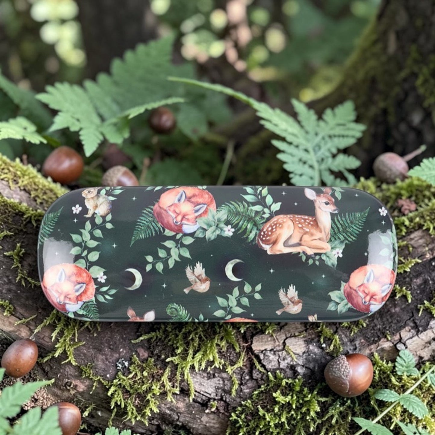 Fawn and Friends Forest Print Glasses Case Gift for Readers Nature Fox Lovers