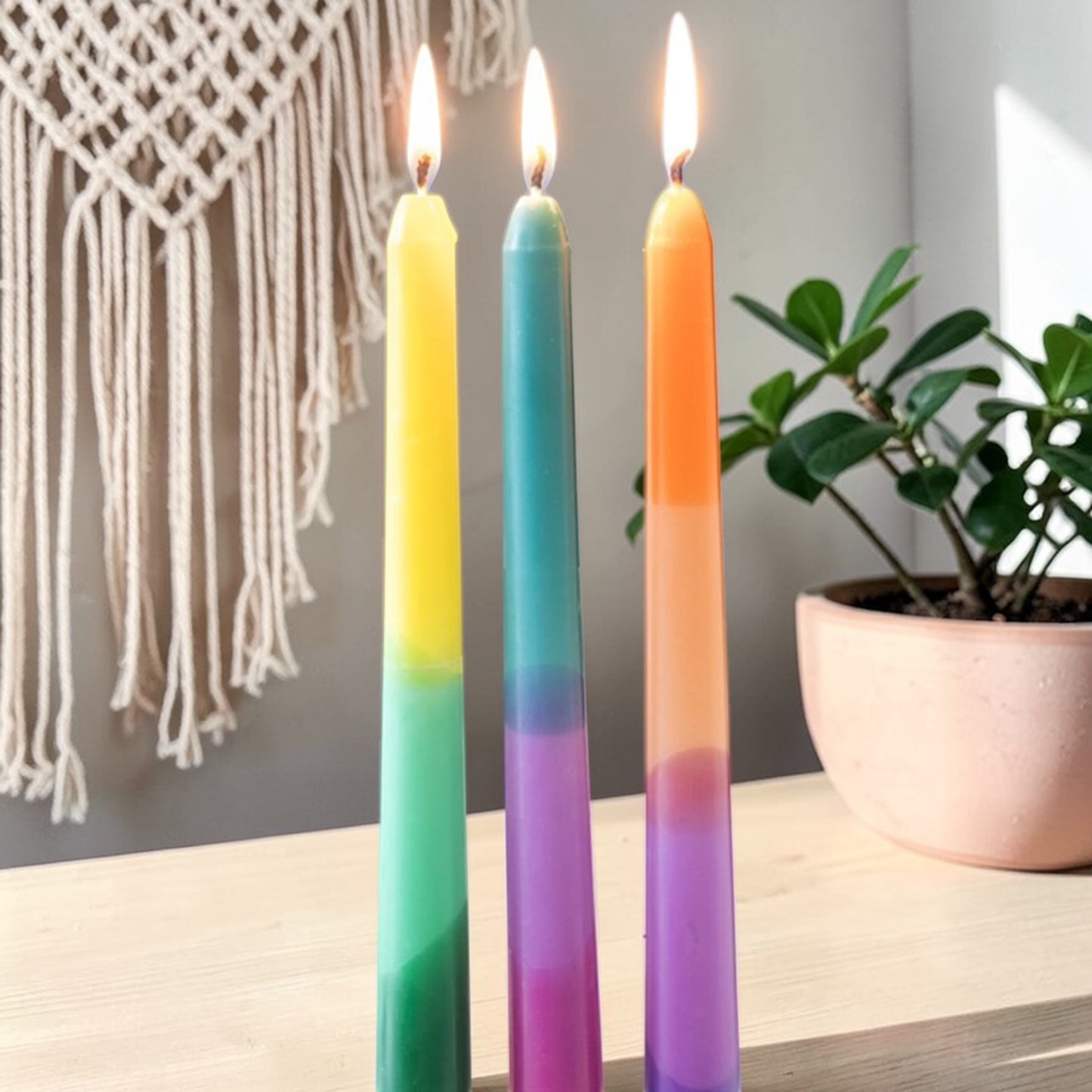 Set of 3 Dipped Aura Energy Vibrant Taper Candles Meditation Altar Spiritual