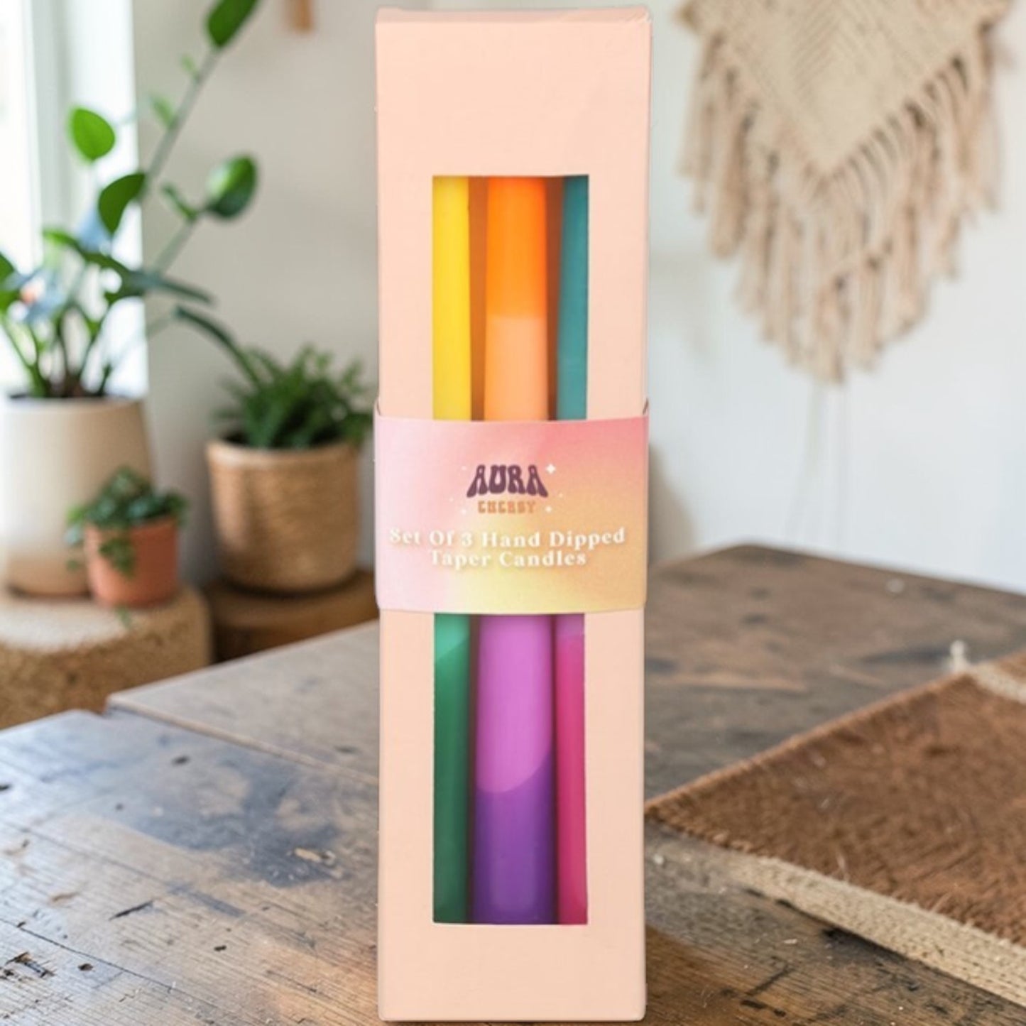 Set of 3 Dipped Aura Energy Vibrant Taper Candles Meditation Altar Spiritual