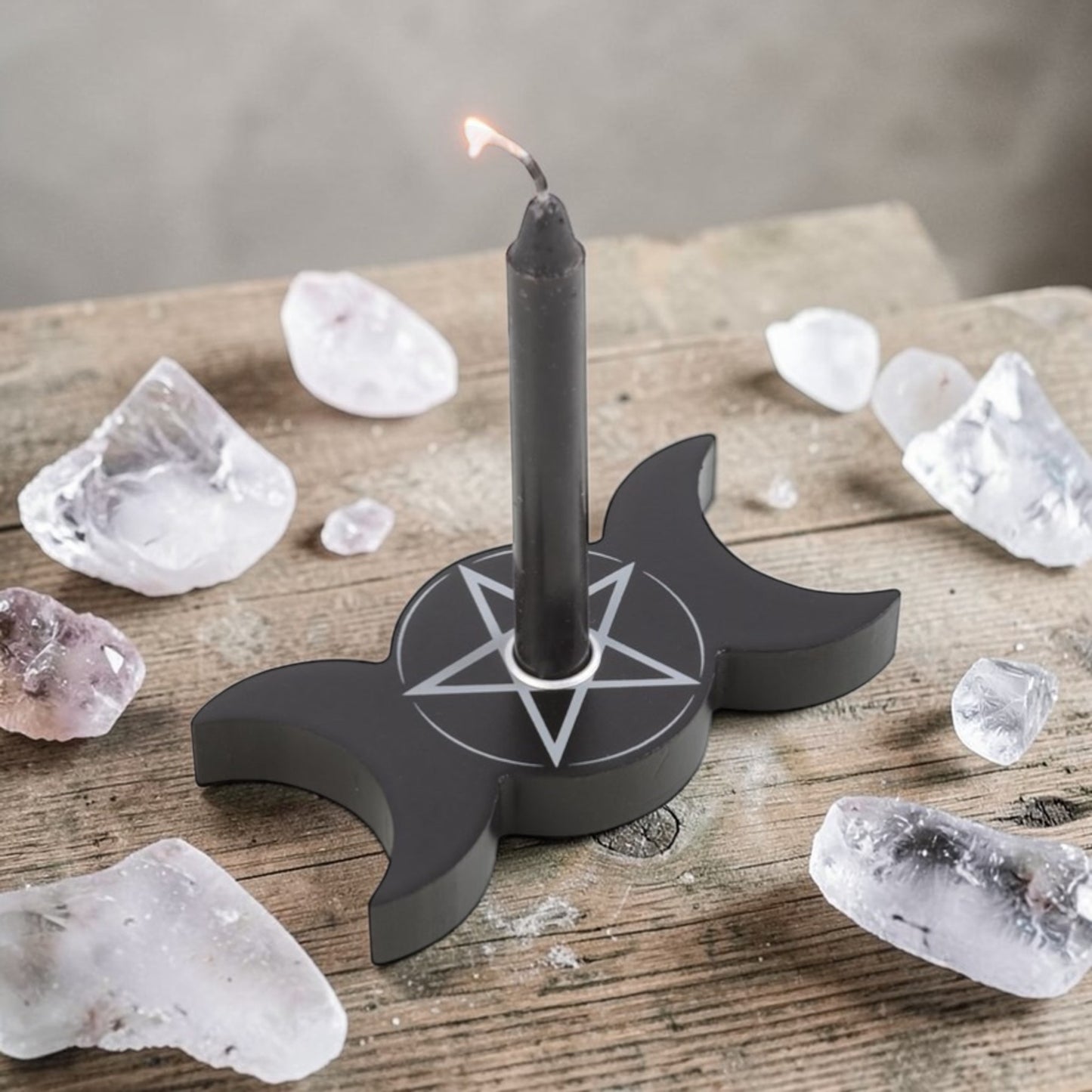 Triple Moon Spell Candle Holder, Pentagram Magic Wicca Witchcraft Altar Pagan