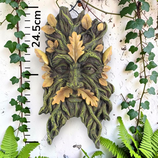 Green Man Yellow Oak Leaf Wall Plaque Home & Garden Decor Pagan Witchy