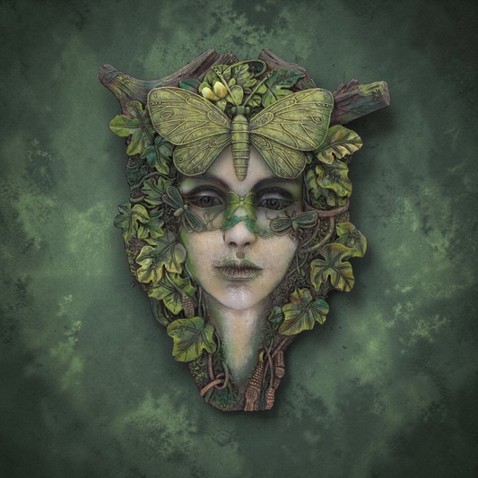 Green Lady Fleur Wall Plaque Female Nature Tree Spirit Pagan Witchy Moth