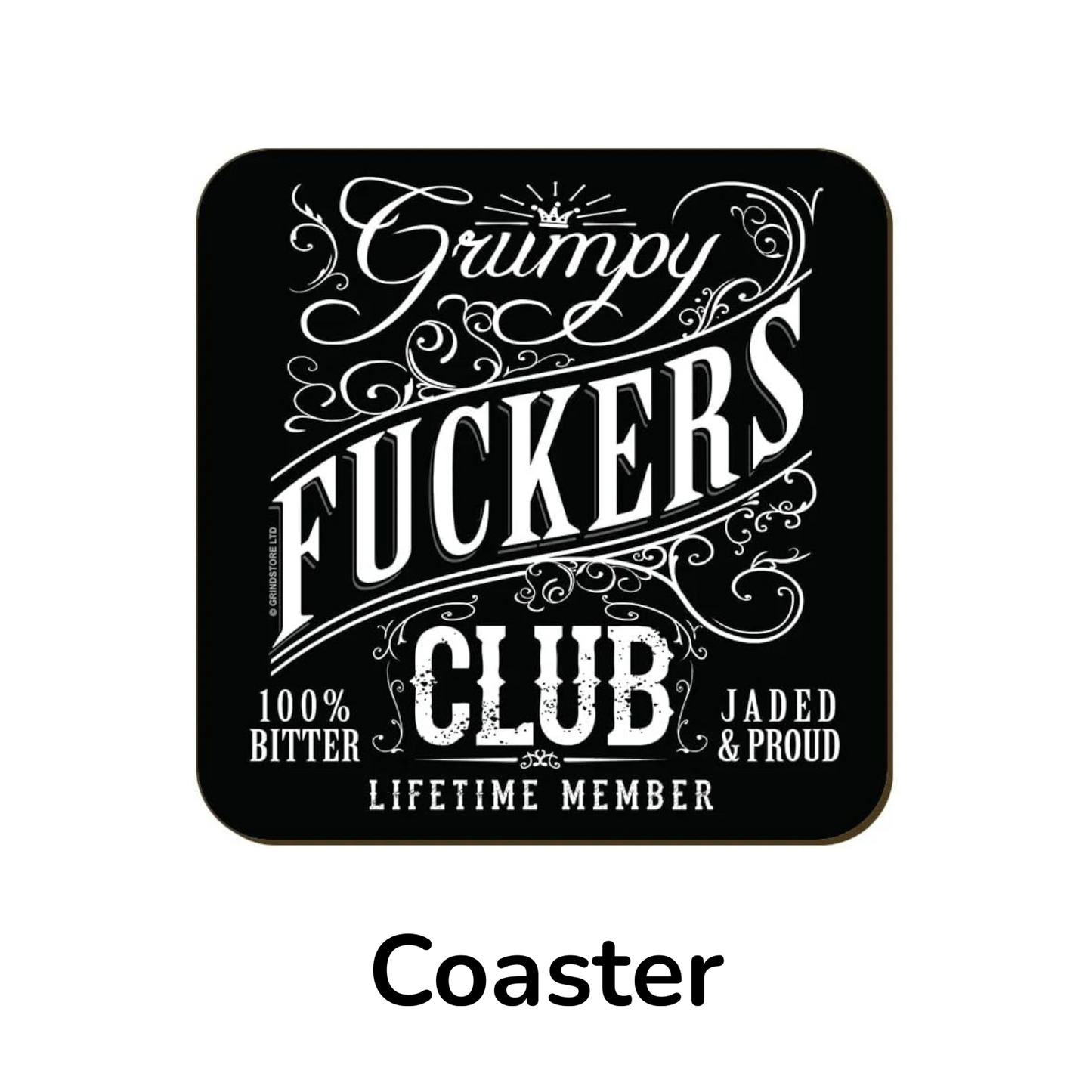 Grumpy F*ckers Club Black Coaster Old Man Humour Cork Funny Saying Dad Grandad