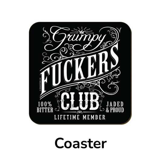 Grumpy F*ckers Club Black Coaster Old Man Humour Cork Funny Saying Dad Grandad