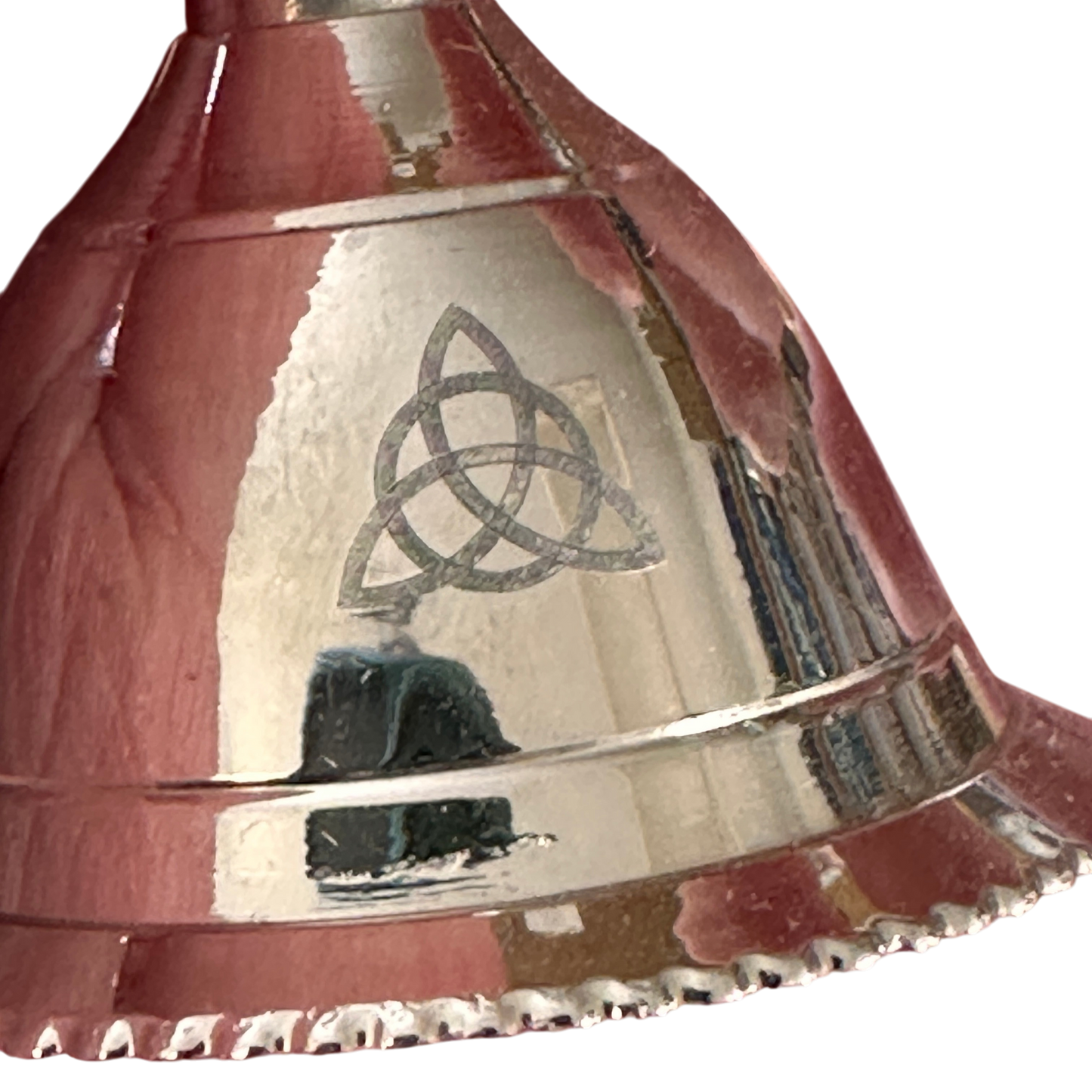 Mini Silver Nickel Altar Bell Triquetra Design- Pagan Wiccan Witch Small