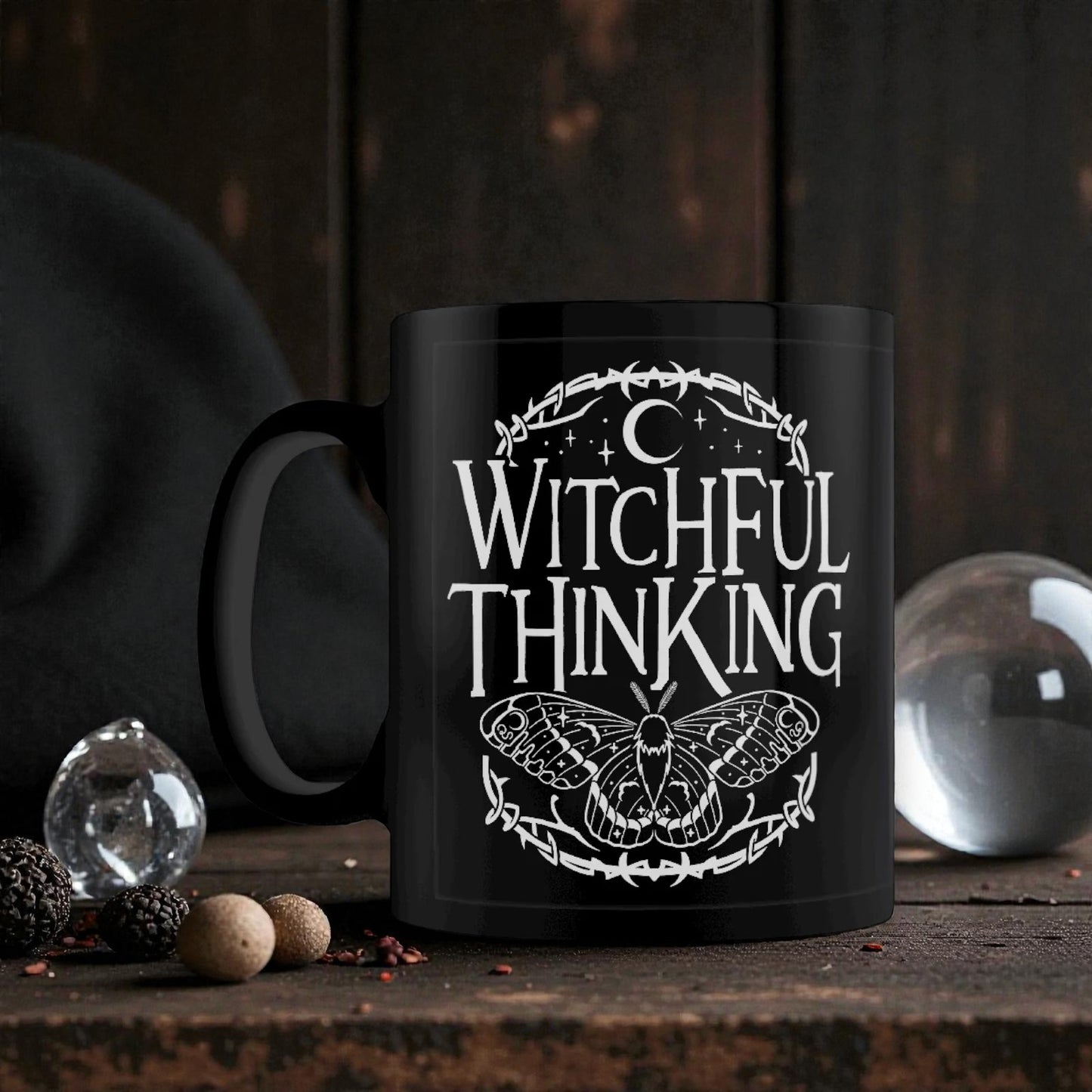 Witchful Thinking Black Mug Tea Coffee Alternative Pagan Nature Gift Luna Moth