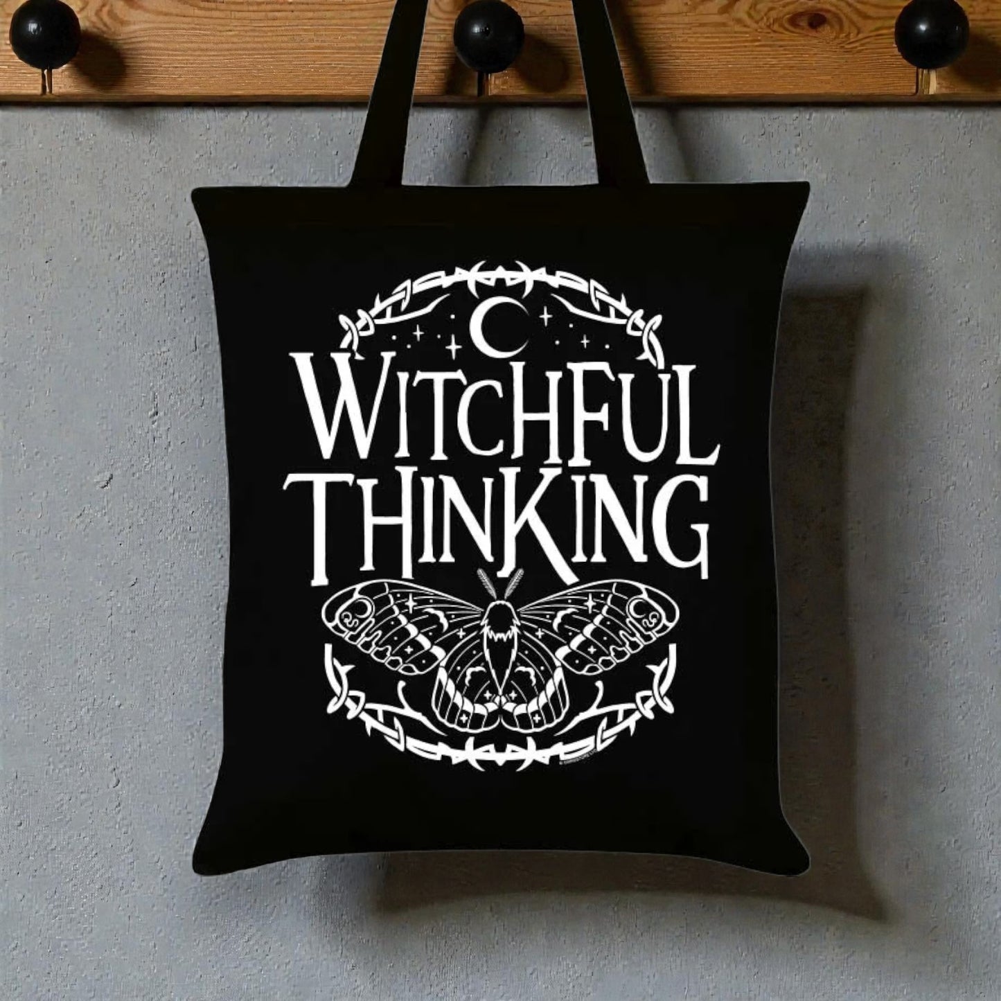 Witchful Thinking Black Tote Bag Pagan Witch Alternative Gift Nature Luna Moth