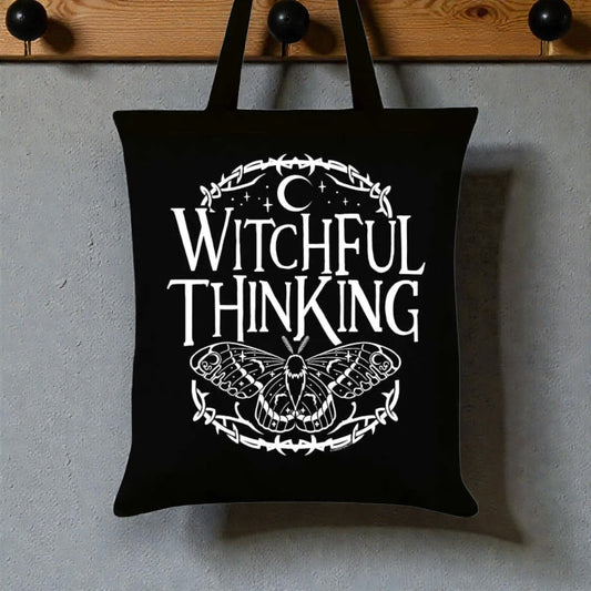 Witchful Thinking Black Tote Bag Pagan Witch Alternative Gift Nature Luna Moth