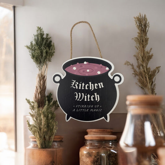 Wooden "Kitchen Witch" Cauldron wall plaque