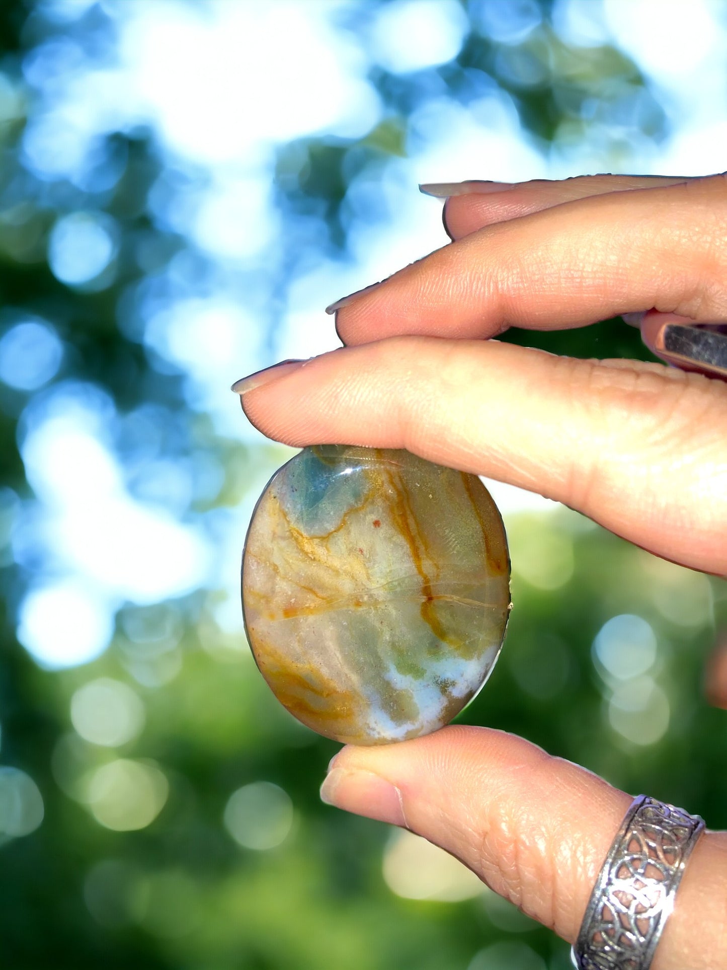 crystal thumbstones - rose quartz - Moss Agate - Tiger's eye - Worry stones/Palmstones