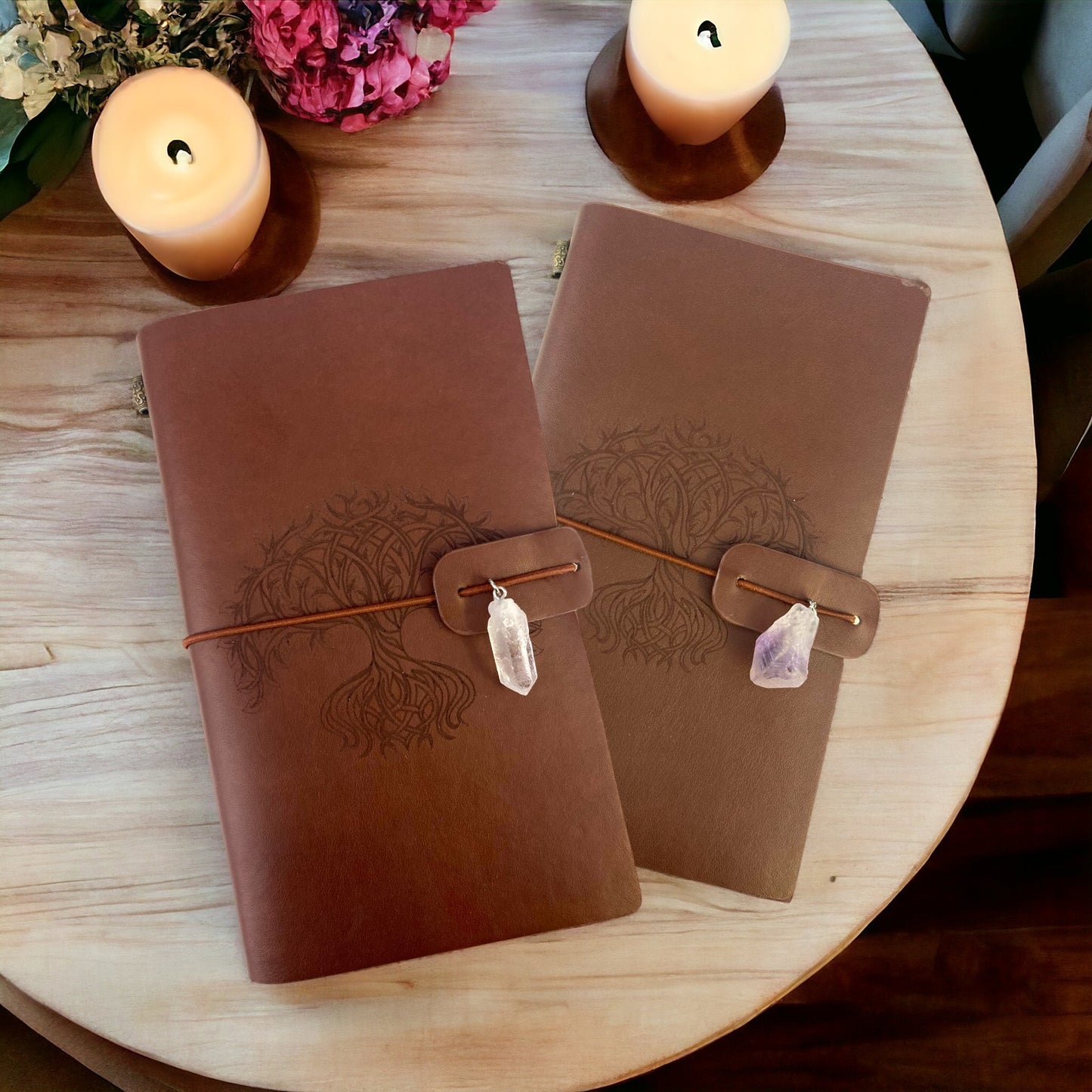 Quality Leather Embossed Celtic Tree of Life Journal with Crystal Notebook Organiser