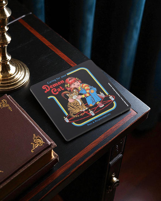 Steven Rhodes Demon Cat Coaster Funny Humour Pagan Witchy Alternative Gift Tea Coffee Lovers