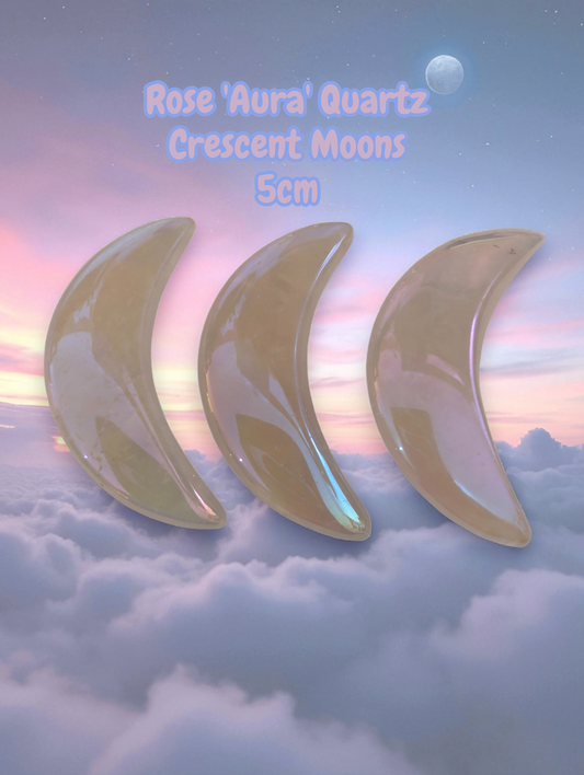 Rose Aura Quartz Crescent Moon 5cm