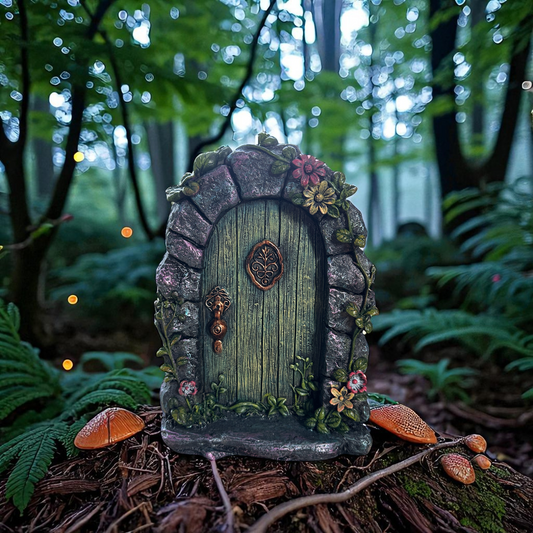 Large Green Purple Shimmer Fairy Door Flower Leaves Design Pixie Woodland House